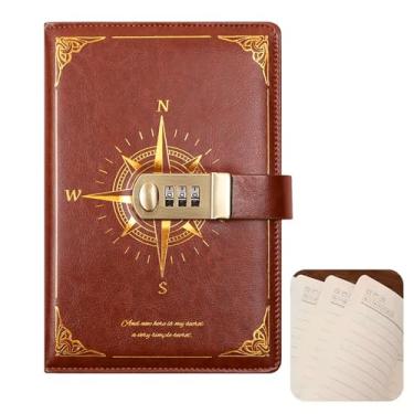 Imagem de Caderno Diário Cartagena Com Cadeado Segredo Lock com Fechadura e Senha Meta Linhas Pautadas Agenda Vintage Rosa dos Vendos Almofadado (Marrom)