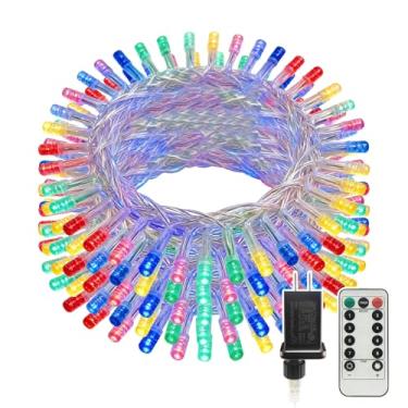 Imagem de Cordão de luzes de Natal de 1,8 m com plugue – 250 luzes LED multicoloridas com controle remoto e fio transparente de 8 modos à prova d'água para decoração de casamento de árvore interna e externa