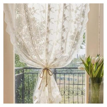 Imagem de Cortinas brancas de renda transparente com bordado floral cortina de cozinha bege balançando para sala de estar quarto janela tratamento curto vintage 1 peça