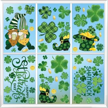 Imagem de Adesivos de janela do Dia de São Patrício - 9 folhas extra grandes (20 x 30 cm) adesivos de gnomo e trevo para decoração irlandesa de vidro, casa, loja, cozinha e escritório