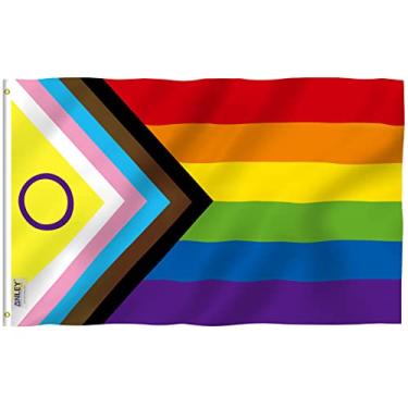 Imagem de Anley Fly Breeze 3x5 Pé Nova Bandeira Intersexo do Orgulho do Progresso Inclusivo - Cabeçalho de Lona e Costura Dupla - Bandeiras Transgênero LGBT Arco-Íris Poliéster com ilhós de latão 3 x 5 pés