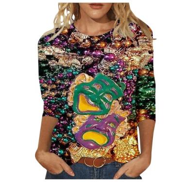 Imagem de Camisetas longas coloridas de ajuste relaxado para mulheres verão outono manga 3/4 comprimento gola canoa tops formais camisa feminina 2024, T-349 multicolorido, 5G
