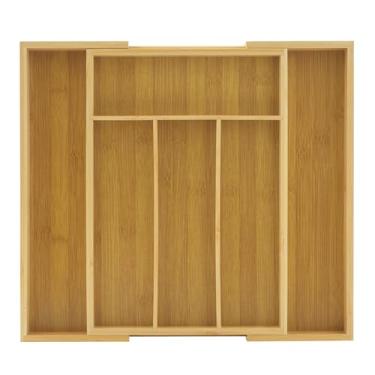 Imagem de JoyJolt Organizador expansível de bambu para utensílios de cozinha, bandeja de talheres ajustável, organizador de divisórias de gaveta de bambu para talheres, talheres, facas na cozinha, quarto (4 a 6