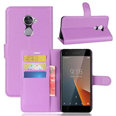 Imagem de Capa Vodafone smart V8, capa carteira flip de couro PU premium com compartimento para cartão, suporte e fecho magnético [capa interior à prova de choque de TPU] Compatível com Vodafone smart V8