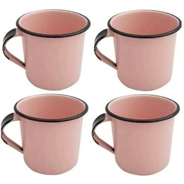 Imagem de Kit Xícaras para Café e Chá 04 Peças Canecas Esmaltadas 400ml Ágata Rosa