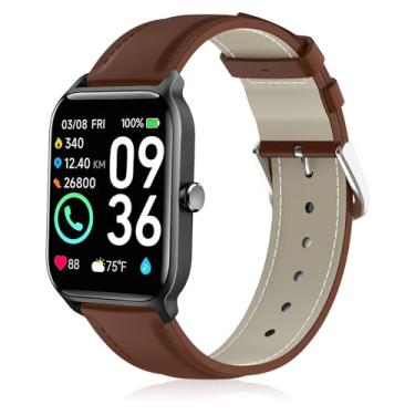 Imagem de Lzwldan Pulseiras de couro compatíveis com relógio inteligente Woneligo/Fitpolo IDW13, pulseira de substituição de couro genuíno macio para relógio FITVII H56/TOOBUR/Tensky/ENOMIR/MILOUZ IDW19 para