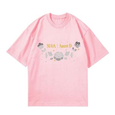 Imagem de Camiseta Su-ga Solo Agust D, camisetas soltas k-pop unissex com suporte de mercadoria estampadas camisetas de algodão, rosa, XXG
