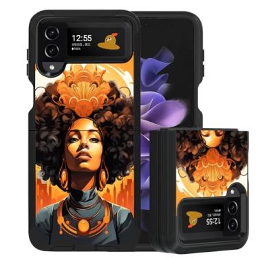 Imagem de FVAENDHIO Capa para Samsung Galaxy Z Flip 4 5G (2022)/Z Flip 3 5G (2021), capa protetora dobrável de camada dupla híbrida de grau militar à prova de choque e queda, mulheres afro-americanas