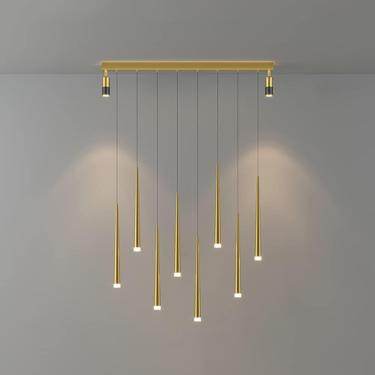 Imagem de Luminária de suspensão de teto LED regulável, tubo longo, barra de luz pendente, lustre linear grande, ouro preto, lâmpada suspensa de teto industrial moderna de meados do século para sala d