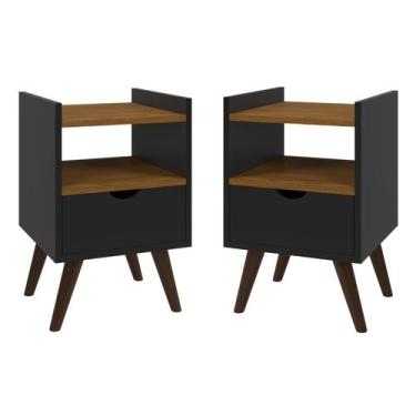 Imagem de Kit 2 Mesas De Cabeceira Estilo Retró Luxo Alice - Prado moveis, Preto