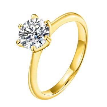 Imagem de Anel Solitário Zirconia Brilhante Ouro 18k Banho Tungstênio - Oremte, 