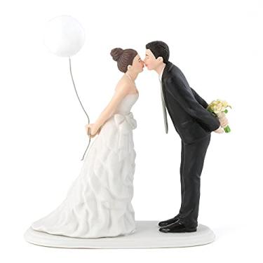 Imagem de WEDDINGSTAR Enfeite de bolo com estatueta de porcelana para casal se inclinando para um beijo