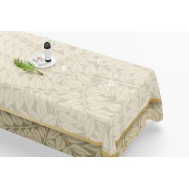 Imagem de Toalha De Mesa Retangular 12 Lugares Tecido Oxford  Folhagem Moldura T