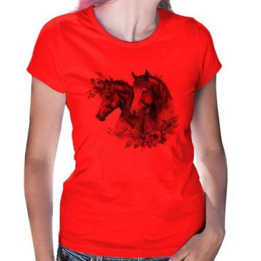 Imagem de Baby Look Casal de cavalos e flores - Foca na Moda, Vermelho, P