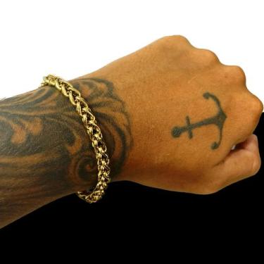 Imagem de Pulseira Masculina Bracelete Trigo 6mm Banhada Ouro 18k - Azmar SemiJo