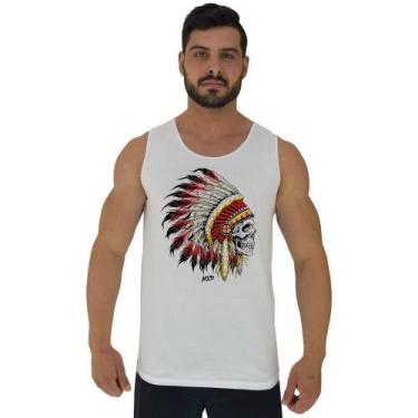 Imagem de Regata Clássica Masculina MXD Conceito Caveira Índio Cacique, Branco, 