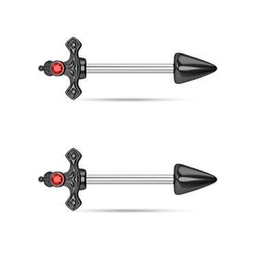 Imagem de CM Crareesi Mania Anéis de mamilo de adaga, aço cirúrgico 316L, piercing de mamilo, joia de calibre 14, anéis de mamilo góticos, Metal, Zircônia cúbica