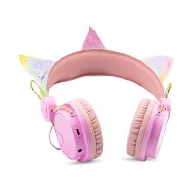 Imagem de Fone de Ouvido Bluetooth Unicórnio Infantil, Sem Fio, LED Colorido, Rosa