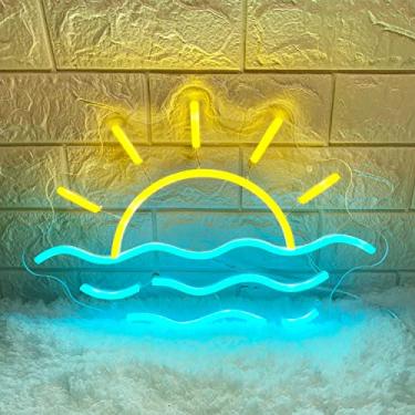 Imagem de HDJSIGN Pôr do Sol Nascer do Sol Sinal de Néon Sol No Mar Néon Led Sinal de Luz para Decoração de Parede Onda Néon Luz Acima Sinal Praia Decoração de Casa Estética para Meninas Adolescentes Quarto Jog