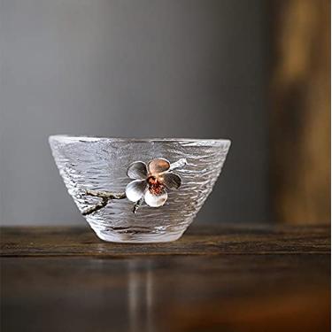 Imagem de Zen Life Zenation Japanese Hammered Glass Exquisite - Conjunto de 2 Xícaras de Chá/Xícaras de Saquê, com Decoração de Flor de Ameixa de Estanho e Cobre - A, 2,3 Onças Fluidas