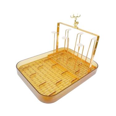 Imagem de IEUDNS Cremalheira de secagem do copo, suporte do dreno de vidro bebendo, suporte antiderrapante do escorredor da caneca de café da cremalheira do secador da, Âmbar