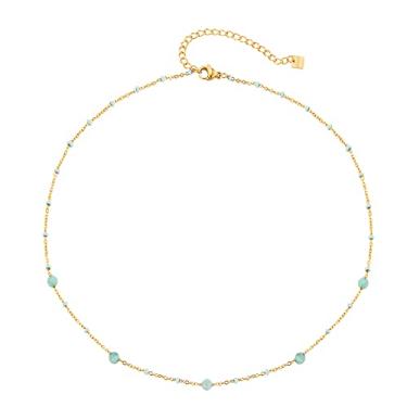 Imagem de BUEMMR Gargantilha Boho feminina banhada a ouro 14 quilates colares de cristal boêmio ajustável feito à mão joia presente, Banhado a ouro, Zircônia cúbica