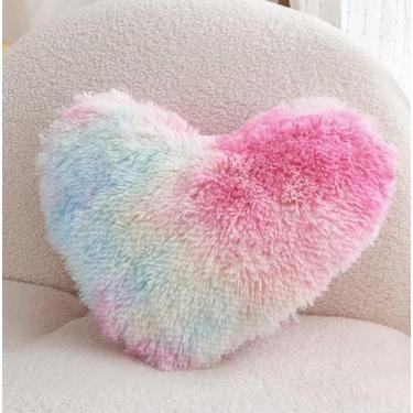 Imagem de Almofada de Coração Fofa MOOWOO Rainbow - Pelúcia Faux Fur 40x40cm