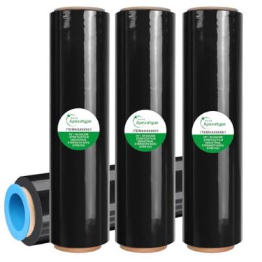 Imagem de Rolo retrátil de plástico preto de 45,7 cm x 3,5 m - calibre 80, envoltório móvel de força industrial 500% elástico, proteção para paletes e móveis resistentes - Embalagem elástica de 4 rolos com