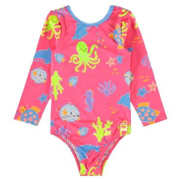 Imagem de Maiô Manga Longa Bebê Proteção UV Bichinhos do Mar Pink Neon Up Baby