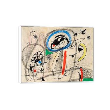 Imagem de MUHJDYC Joan Miró Imagem de arte de parede em tela - reprodução de impressões de arte famosas abstratas - pinturas com moldura branca para decoração de sala de estar (sem título 7) 40 x 50 cm - 16 x