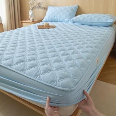 Imagem de Protetor de colchão impermeável acolchoado com ombros capa de colchão respirável capa de colchão confortável e silencioso lençol ajustável macio e elástico - azul, Califórnia King 78 x 86 polegadas