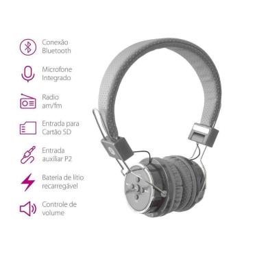 Imagem de Fone de Ouvido Headphone Bluetooth Micro Sd Mp3 Rádio Fm Player B05 Cinza
