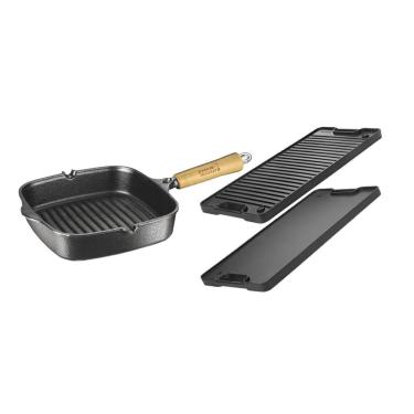 Imagem de Kit Chapa Dupla Face Alça De Ferro E Frigideira Cook Grill