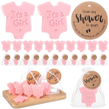 Imagem de Swiffen 50 conjuntos de sabonetes de chá de bebê para convidados, meninos, meninas, mini sabonetes perfumados feitos à mão com etiquetas de agradecimento e sacos de organza para chá de banho