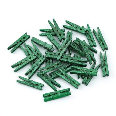 Imagem de 50 pregadores de roupa de madeira com glitter – prendedores de roupa pequenos brilhantes, alfinetes de roupas coloridos de 5 cm para artesanato DIY, decoração de festa, fotos de clipe, presentes de