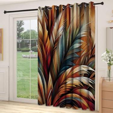 Imagem de Divisória de parede de cortina de divisória estética, conceito boho em folhas exóticas ousadas em tons quentes na parte traseira rústica, cortinas largas isoladas/cortinas de quarto (painel único), L