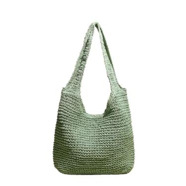 Imagem de SHAREYOIU Bolsa feminina de palha, bolsa de ombro de vime, bolsa de praia com alça superior e cor doce, Verde