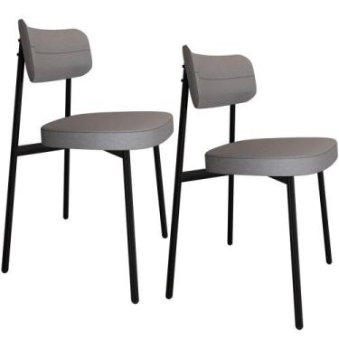 Imagem de Kit 02 Cadeiras Estofada Para Sala de Jantar Astrid Preto C01 Linho Ci