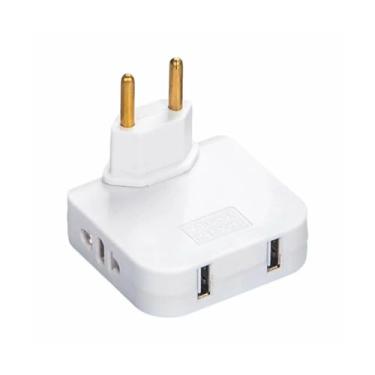 Imagem de Adaptador De Tomada Benjamin Articulado Flexível Bivolt Portátil Com 4 Entradas Sendo 2 USBs Suporta Corrente De Até 10A