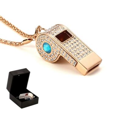 Imagem de ZLMC Apito de strass de corrente de metal, apito de colar, adequado para treinadores, árbitros, salva-vidas, atividades esportivas (ouro)