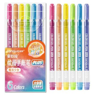 Imagem de Canetas de gel com glitter, pacote com 6 canetas coloridas para papel preto e papel branco, caneta de ponta de 1,0 mm, caneta de tinta de grande capacidade para colorir, escrever, desenhar, diário