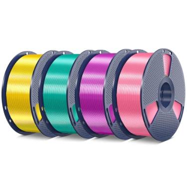 Imagem de SUNLU Pacote de filamento PLA Plus de seda de 4 kg, superfície de seda brilhante PLA+ filamento de impressora 3D 1,75 mm ± 0,02 mm, filamento de impressão 3D brilhante, carretel de 1 kg, 4 pacotes