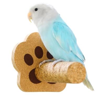 Imagem de Poleiro de madeira papagaio com brinquedo de mastigar, mastigável de cortiça de pássaro, brinquedos clássicos para pés de pássaros, feito de cortiça natural, divertido para papagaios mastigarem e