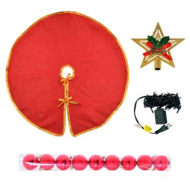 Imagem de Kit Luzes e Enfeites de Natal Pisca-Pisca + Saia de Feltro + Bolas + E