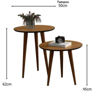 Imagem de Mesa Lateral E Apoio Redonda Plus Pés Palito Freijó / Preto - Comprar 