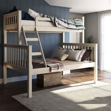 Imagem de Beliche Com Cama De Casal Branco Lavado Madeira Pinus