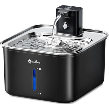Imagem de DownyPaws Fonte de água Cat de aço inoxidável sem fio, 2,863 g/3L FurSink Dispensador de água sem fio para gatos para animais de estimação, bebedouro operado por bateria para animais de estimação com