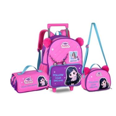 Imagem de Kit Mochila Rodinha Luluca Pandinha Lancheira Estojo 2026 Rosa-chiclete Luluca Youtuber