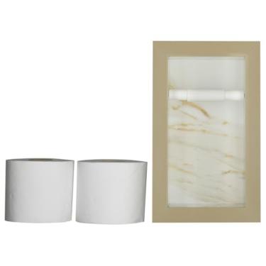 Imagem de Nicho Design Porta Papel Higiênico de Embutir, Porcelanato Polido - (Calacata C/Bordas Bréccia) 15x27x11cm, Moderno, com Reservatório para 2 Rolos e Rolete
