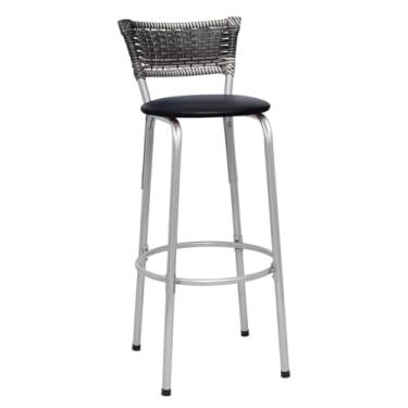 Imagem de Banqueta Junco Degradê Cyber Estrutura Prata Ideal para Bancada Balcão Piscina Bar Cozinha Gourmet 1 Unidade - Itagold (Assento Preto)